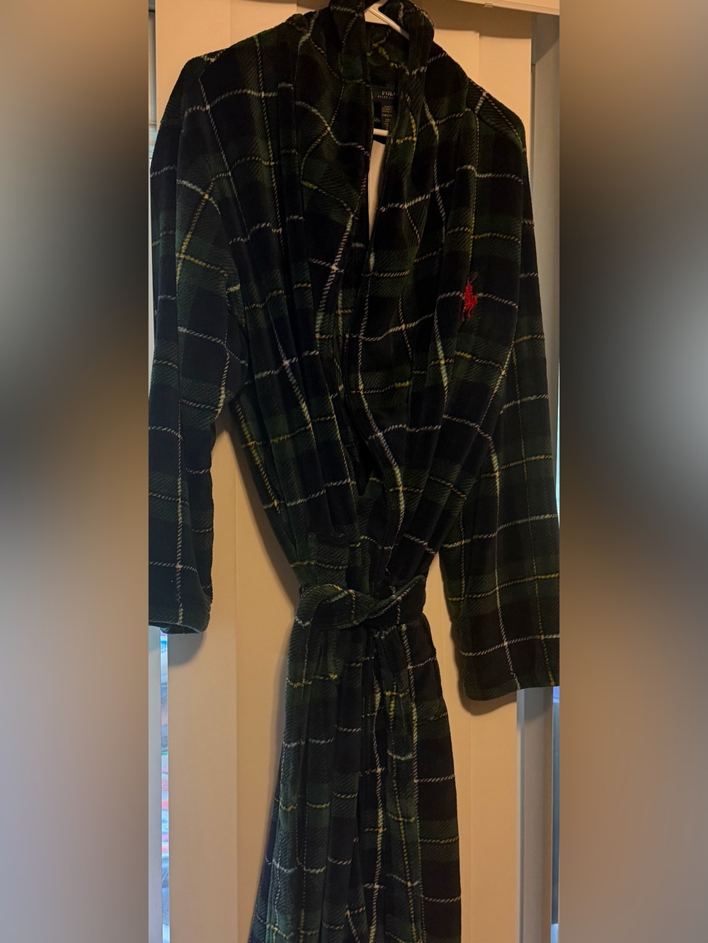 Polo by Ralph Lauren Green Plaid Hooded Robe thick plush fleece-size S/M-NWOT